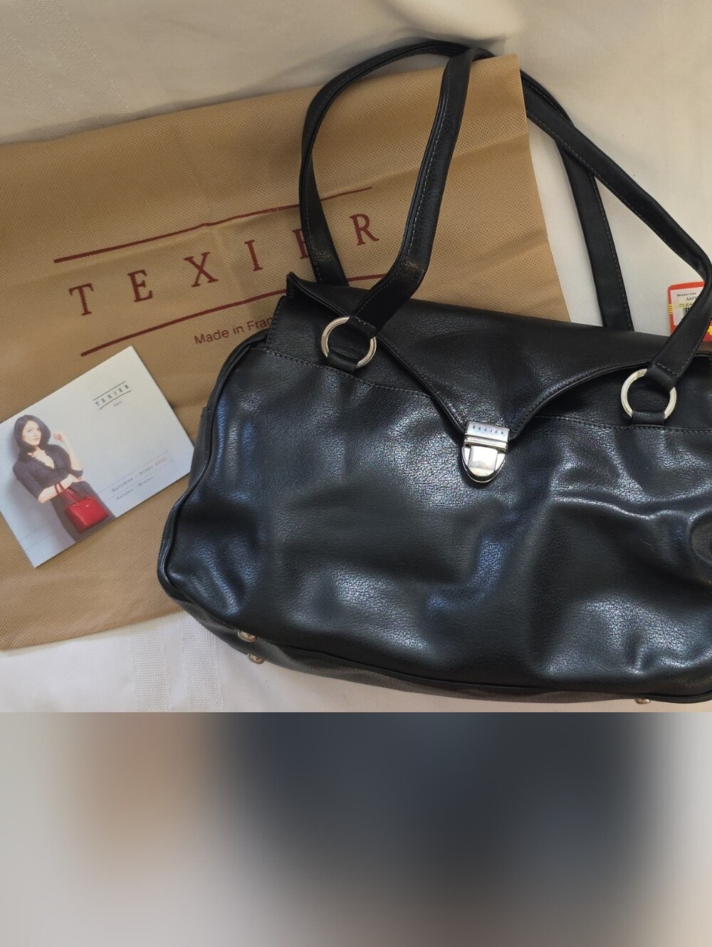 Lintage Texier Paris Black Leather Shoulder Bag with Silver Hardware NOS